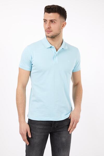TRICKO Tricou pentru bărbați cu gât polo de culoare verde apă
