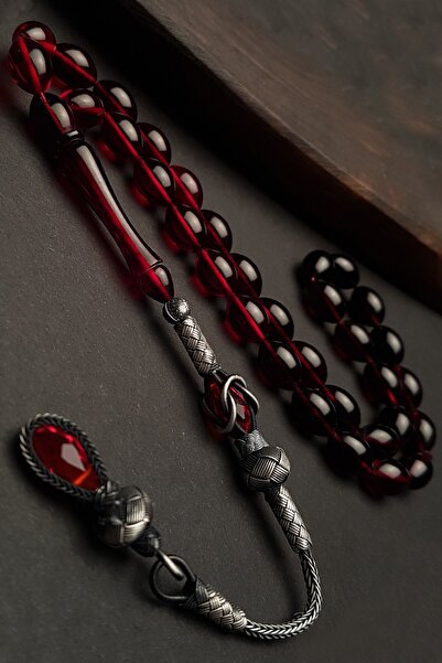 OTTOTESBİH Сребърна казазска броеница от кехлибар от огън и пискюли