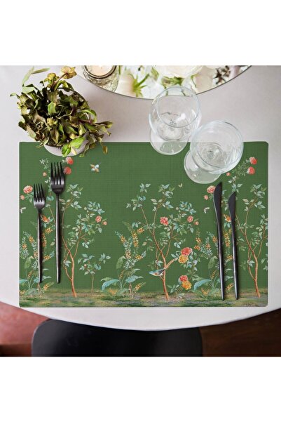 Adawall Set de 4 Servicii americane din țesătură de grădină verde 35x50cm