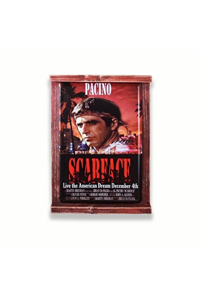 tbek Placă metalică vintage cu cadru din lemn rustic Scarface 20x30