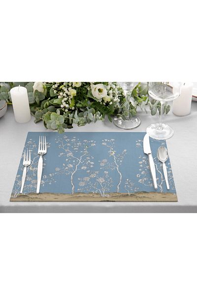Adawall Set de 4 serviciu american din stofa Blue Garden 35x50cm