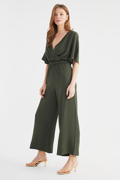 Trendyol Collection Khaki dvouřadý límec Wide Leg Woven Overal TWOSS20TU0100