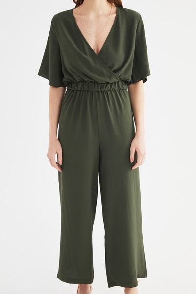 Trendyol Collection Khaki Double Breasted Collar Wide Leg Woven Jumpsuit TWOSS20TU0100
