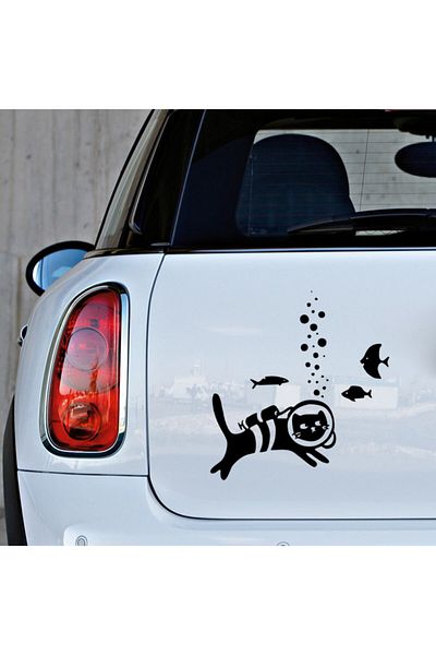 MIGNATIS Autocolant Pește Diver Cat Autocolant Lipire 25cm - Negru