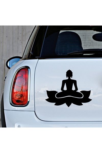 MIGNATIS Woman Doing Buddha Zen Yoga on Flower Sticker 25cm - Black