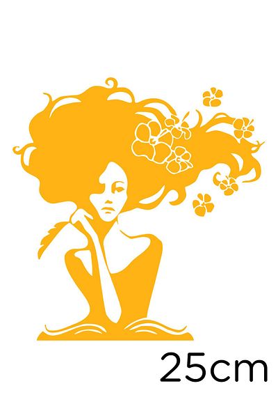 MIGNATIS Thinking Girl with Hair in Flowers Sticker Sticking 25cm - Yellow