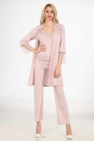 Marpessa Kadın Pembe Lıngerıe Viskon Özel Dantel Işlemeli 3'lü Takım