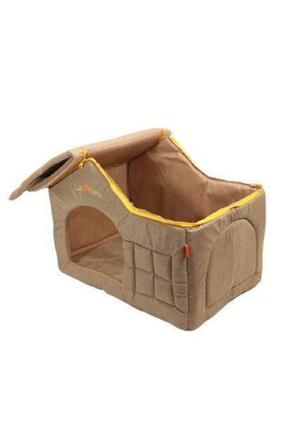 LAVİSTA Çatılı Kedi Ve Köpek Evi Sütlü Kahve Kadife Iç Mekan