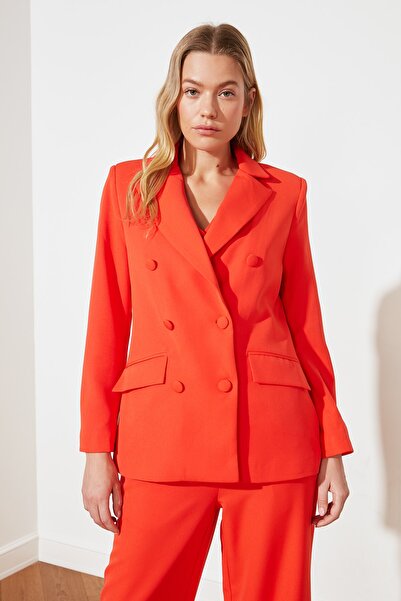 Trendyol Collection Piros duplasoros szőtt bélelt gombos részletes blézerkabát TWOSS21CE0137