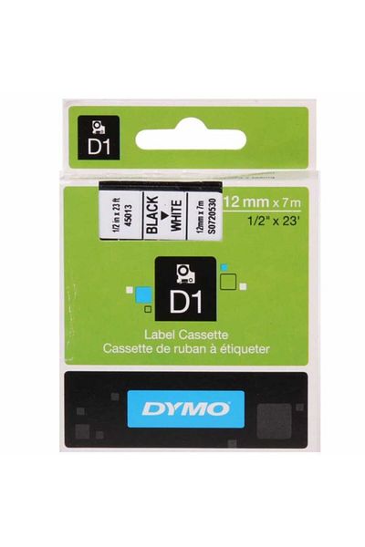 Dymo 45013 (d1)12mmx7m White/black Label