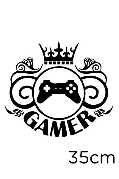 MIGNATIS Autocolant Gamer Text Play Staion și King Crown 35cm - Negru