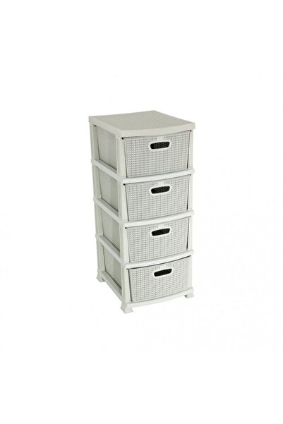 Sağlam Plastik Örgü Komidin (4 ÇEKMECELİ SEBZELİK) Kirli Beyaz