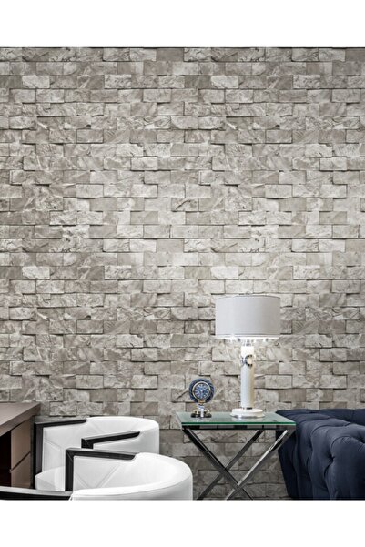 FNC CONCEPT Gri Taş Desenli 3 Boyutlu Duvar Kağıdı 150f