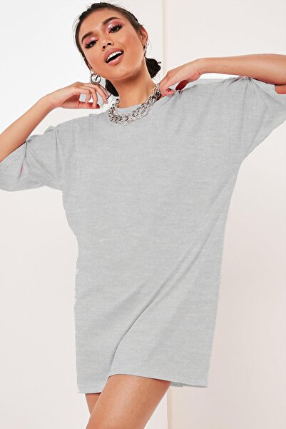 ROCKANDROLL Γυναικείο μπλουζάκι με κοντό μανίκι σε γκρι μονόχρωμο, ακαταπίεστο