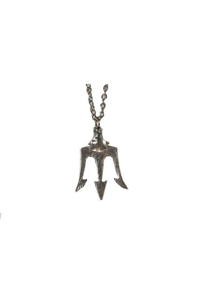 Modaroma Unisex Gümüş Renk Poseidon Trident Gümüş Kaplama Zincirli Kolye