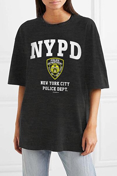 ROCKANDROLL Γυναικείο κοντομάνικο μπλουζάκι Anthracite Nypd Oversize