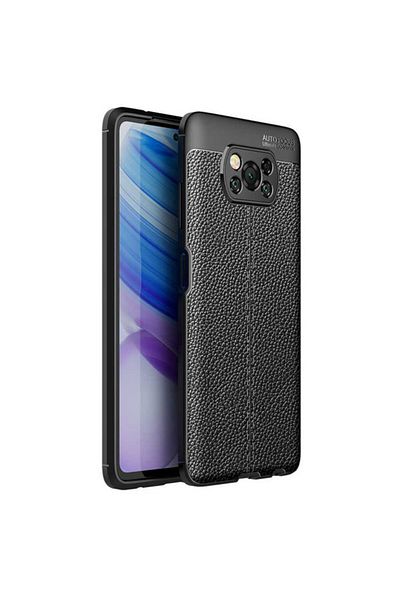Fibaks حافظة هاتف Xiaomi Poco X3 Pro مع حماية للكاميرا من سلسلة Armor ذات مظهر جلدي من السيليكون