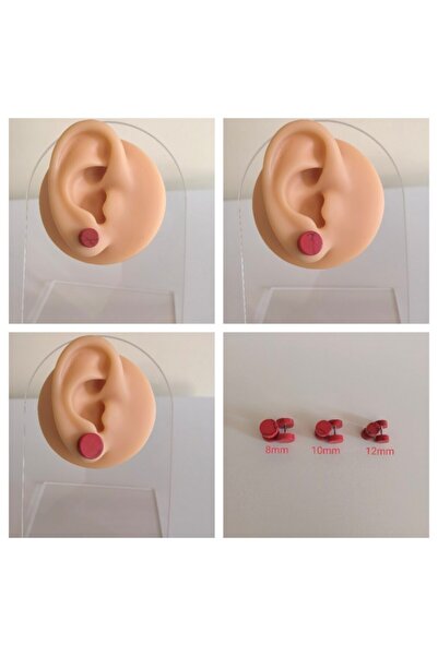 Bylin Takı Unisex Red Tunnel View Natural Stone Piercing Earrings