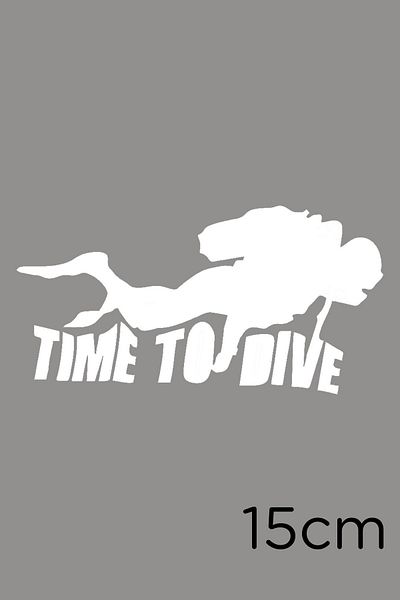 New Jargon Autocolant Time To Dive And Diver 15cm - Alb
