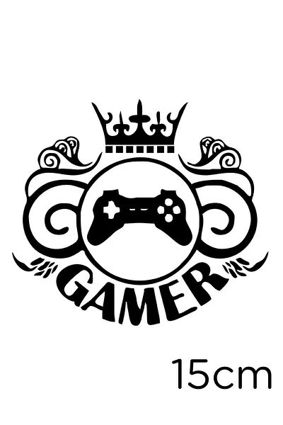 New Jargon Autocolant Gamer Text Play Staion și King Crown 15cm - Negru
