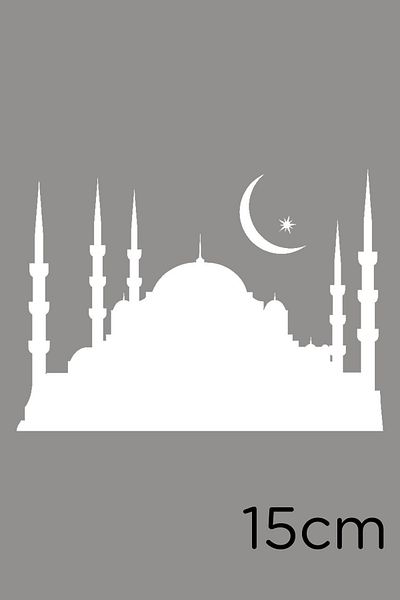 New Jargon Autocolant Moscheea Istanbul cu Lună și Steaua Pe El 15cm - Alb