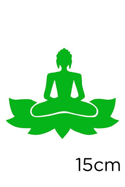 New Jargon Woman Doing Buddha Zen Yoga on Flower Sticker 15cm - Green