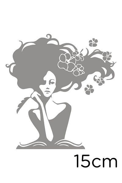 New Jargon Thinking Girl with Hair in Flowers Sticker Paste 15cm - Gray