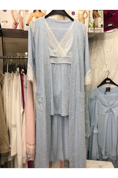 Anıl Set de halate de pijama din 3 piese pentru maternitate, albastru, sezon nou