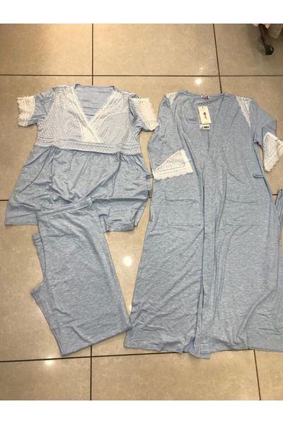 Anıl Set de halate de pijama din 3 piese pentru maternitate, albastru, sezon nou