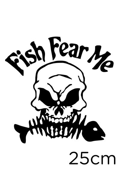 New Jargon Autocolant cu craniu cu pește Fear Me text și pește în gura 25cm - negru