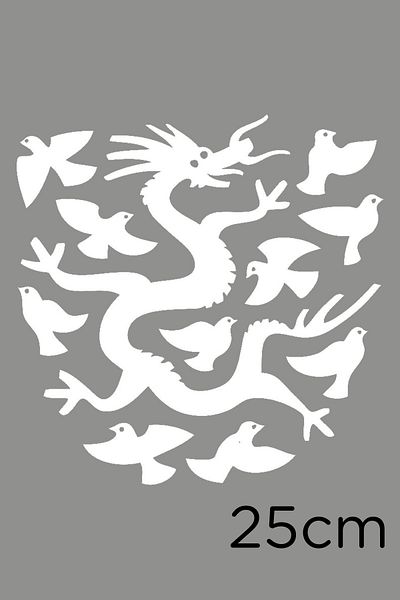 New Jargon Pasta autocolant Dragon și păsări 25cm - Alb