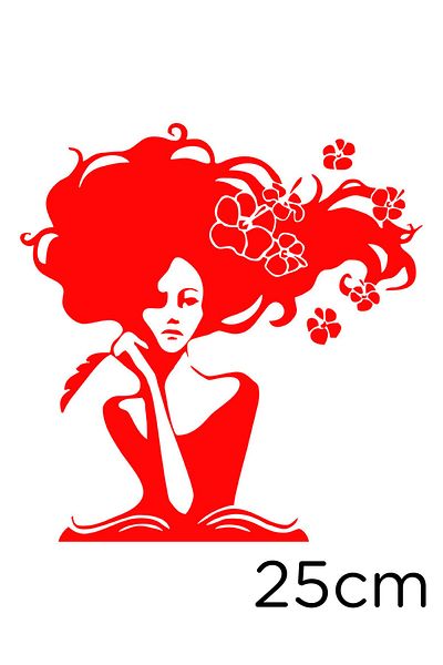 New Jargon Thinking Girl with Hair in Flowers Sticker Sticking 25cm - Red