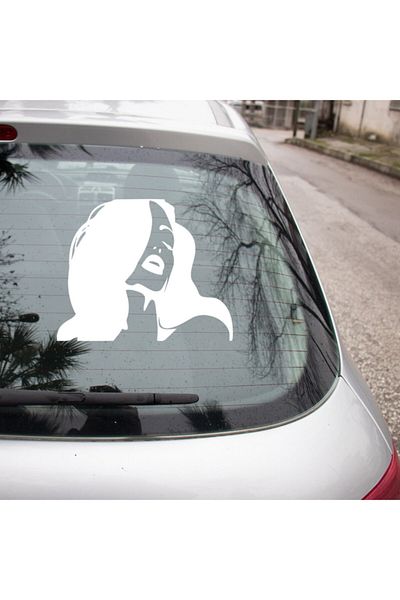 New Jargon Femeie cu capul în spate, păr lung, autocolant 25 cm - alb