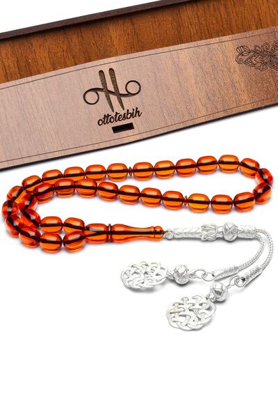 OTTOTESBİH Ασημένια χάντρα προσευχής με φούντα Kazaz 8x12mm, κομμένη σε κάψου...