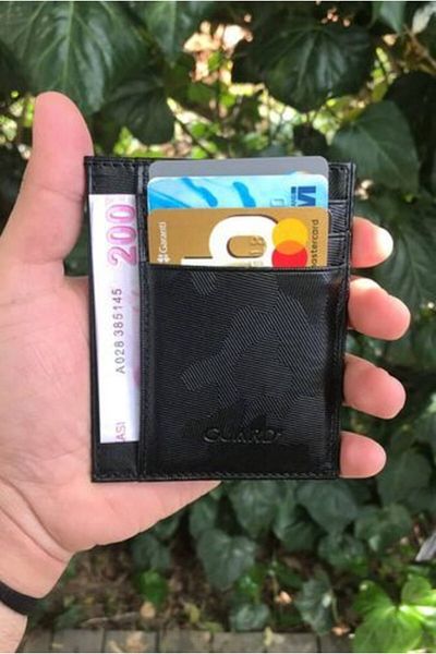 GUARD Black Military Camouflage Print Leather Card Holder