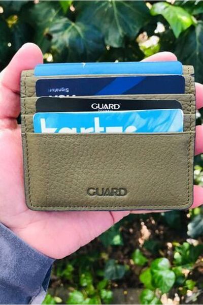 GUARD Khaki Green Leather Card Holder - Patched Design