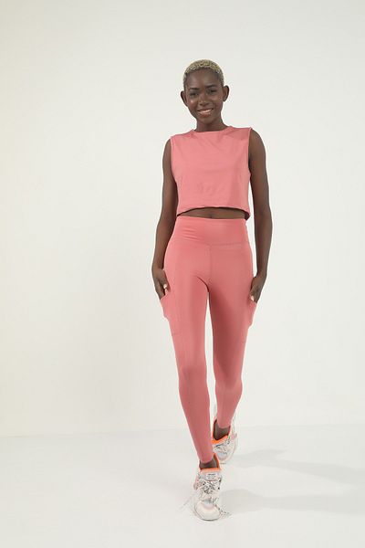Grenj Fashion Colanți sport cu buzunar cu talie înaltă Dusty Rose