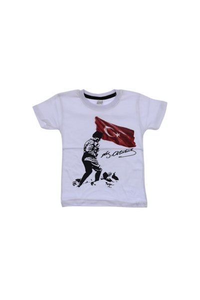 İrem Çocuk Giyim Unisex dečji beli Ataturk Štampano T-shirt