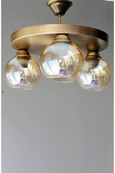 AVİZEVİ Aydınlatma Modern Eskitme Bal Camlı Işıl 3 Lü Plof Avize