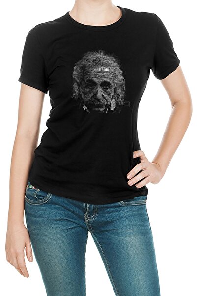 QIVI Albert Einstein Tipografija Štampano Crne Žene Pleteno Majica T-shirt Ma...