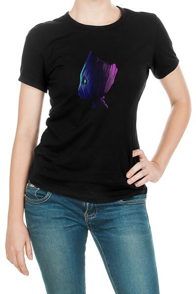 QIVI Baby Groot Štampano Crna Ženska Pleteno Majica T-shirt T-shirt