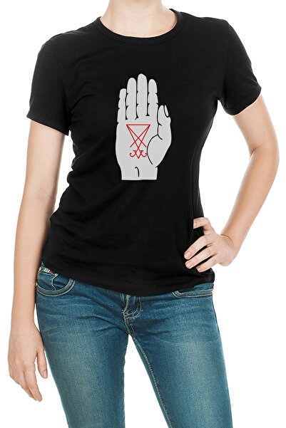 QIVI Lucifer Sigil Of Lucifer Palm Štampano Crna ženska Pleteno majica