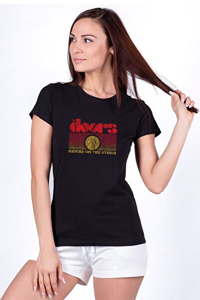 QIVI Tricou tricotat pentru femei The Doors Riders On The Printed Black