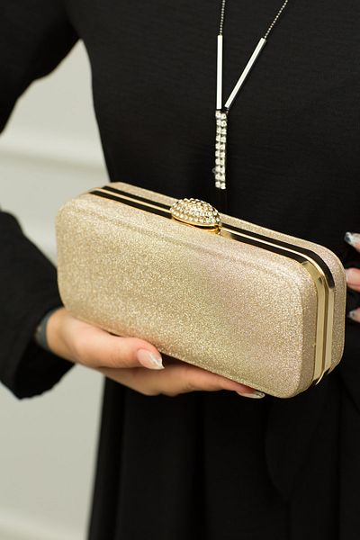 weem bag Geantă de seară pentru femei Stone Light Gold Glitter