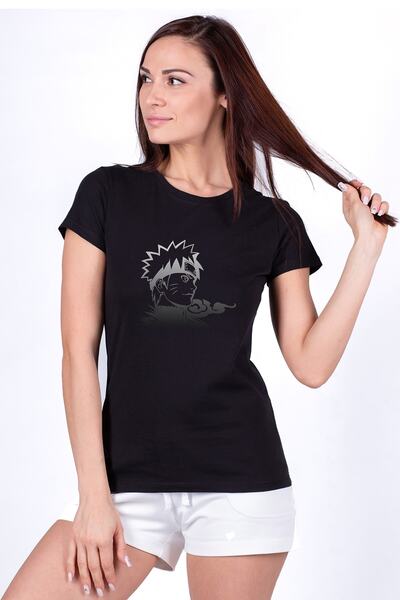 QIVI صورة ظلية ناروتو مطبوعة المرأة السوداء محبوك التي شيرت