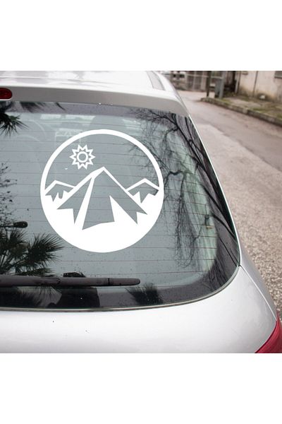 New Jargon Lipire autocolant Munte și Soare în interior rotund 35cm - Alb