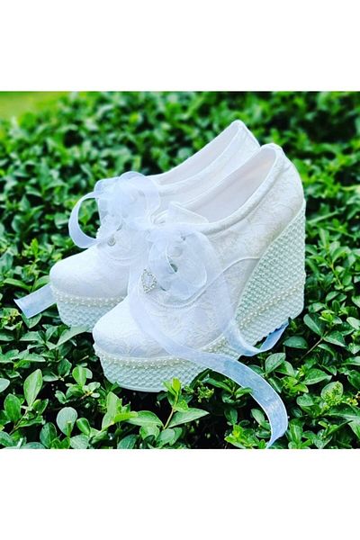 Ayakkabı Tutkusu Stilo ® Bridal Shoes Wedge Heel with Flower Detail
