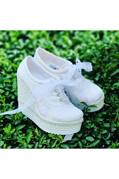 Ayakkabı Tutkusu Stilo ® Bridal Shoes Wedge Heel with Flower Detail
