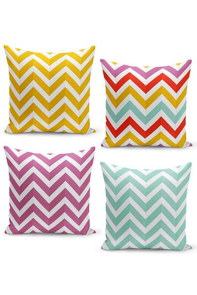 Filamente Set of 4 Throw Pillow Cases with Geometric Pattern