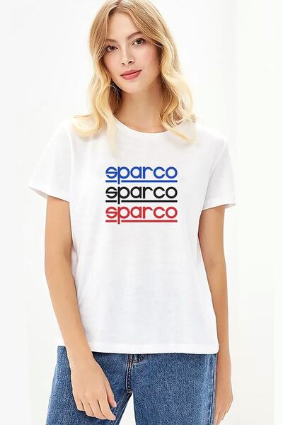QIVI Sparco logo plava žuta crvena Štampano bela ženska Pleteno majica T-shir...